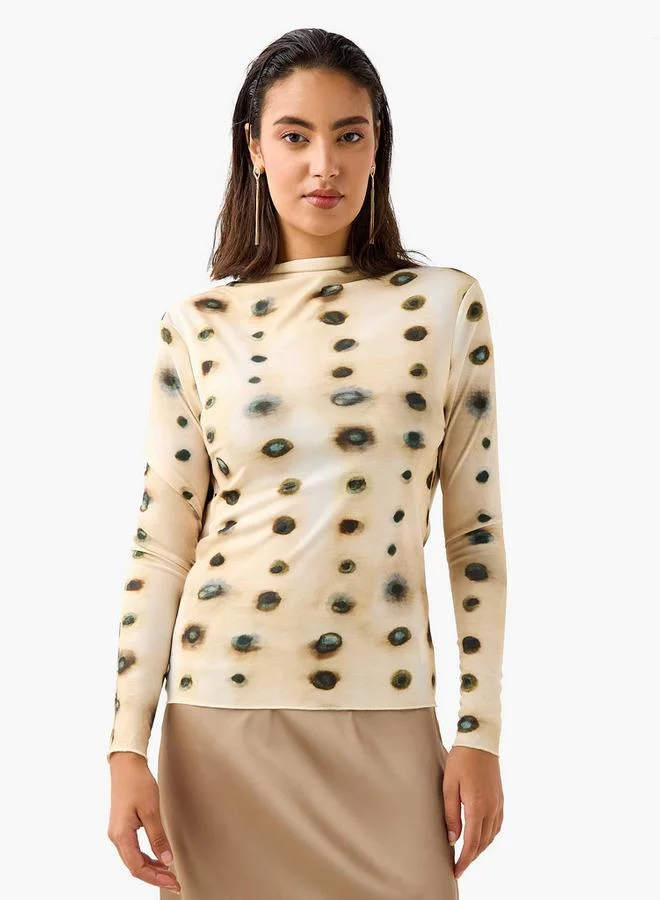 ايكونيك توب بأكمام طويلة بياقة كول أيقونية